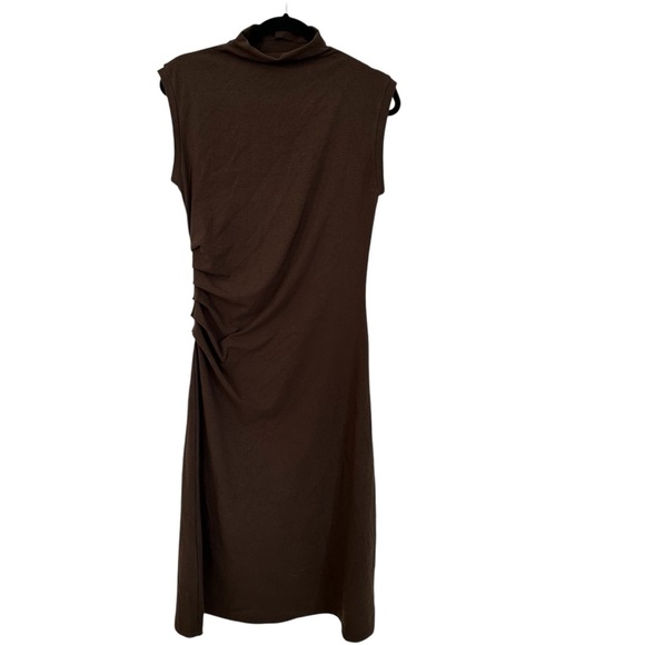 OGL Women’s Mockneck Tucks Midi-Dress Cap Sleeve in Hazelnut Coco Sz L NWT - Picture 1 of 10